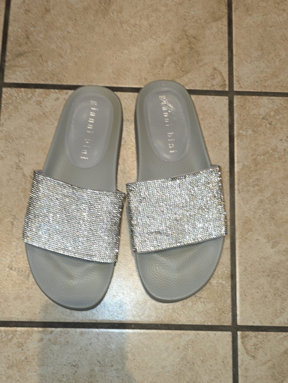 Gianni Bini Silver Glitter Slide Sandals - Women's